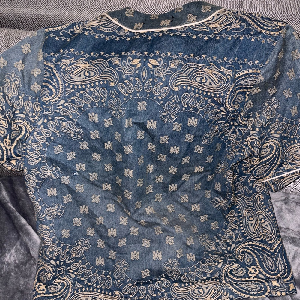 Used once AMIRI Denim Shirt with Beige Patterns